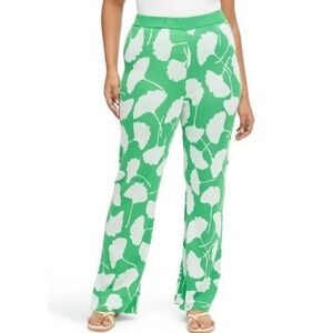 Diane Von Furstenberg x Target Pants S Green Ginkgo Leaf Sweater Knit Wide Leg